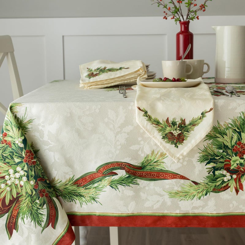 Benson Mills Christmas Ribbons Engineered Printed Fabric Table Cloth, Winter, Holiday and Christmas Tablecloth (52" X 70" Rectangular, Xmas Ribbons) - Image 2